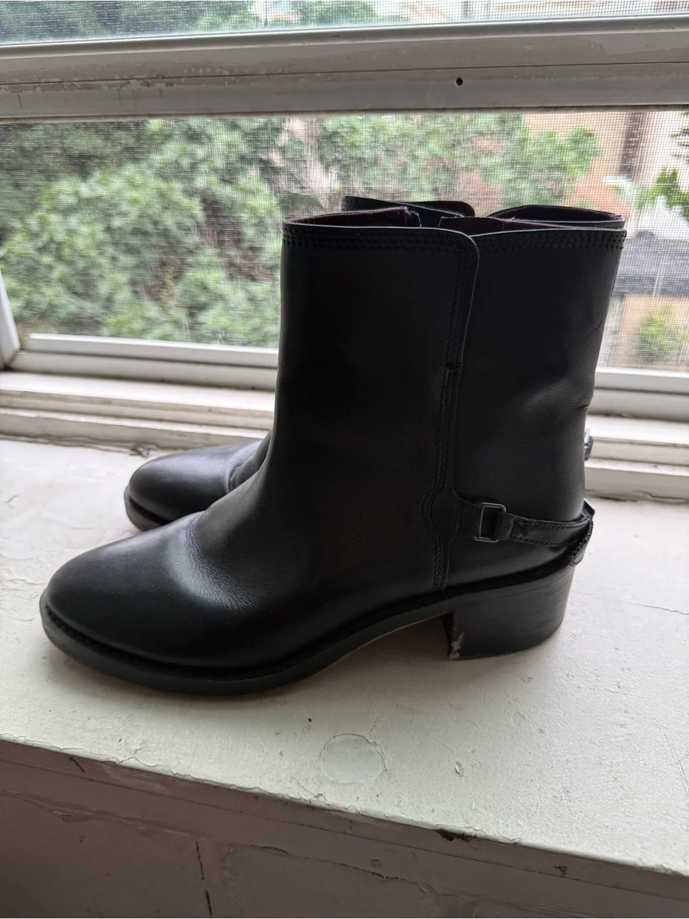 Franco Sarto Black Leather Ankle Booties with Buckle Detail